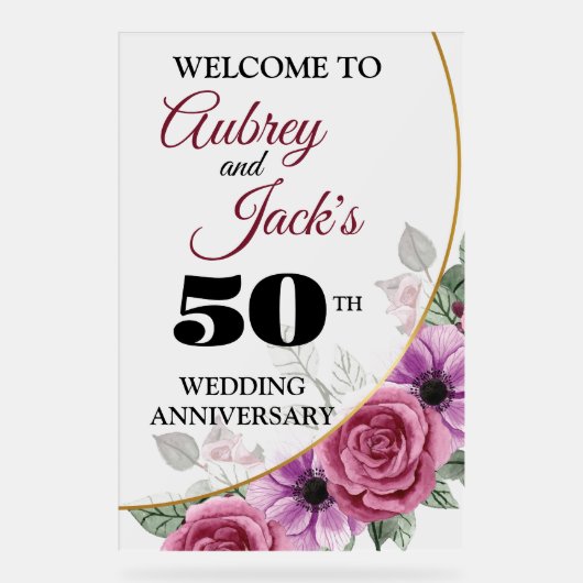 Elegantes florales 50-jähriges Acrylzeichen Acrylschild (Vorderseite)
