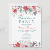 Elegantes florales Aquarell Rotes Grün Weihnachten Einladung (Vorderseite)