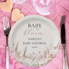 Elegantes florales Baby in Blüte Pappteller