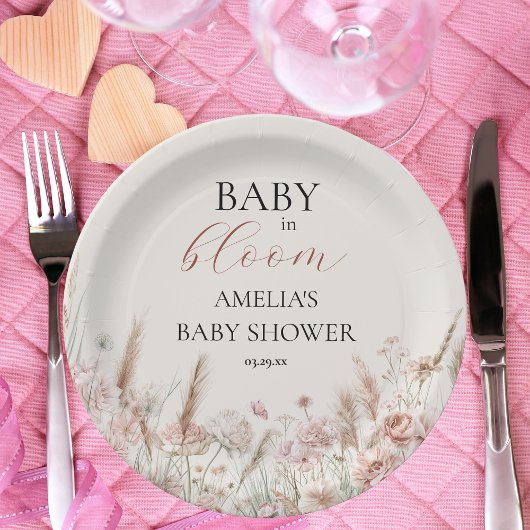 Elegantes florales Baby in Blüte Pappteller
