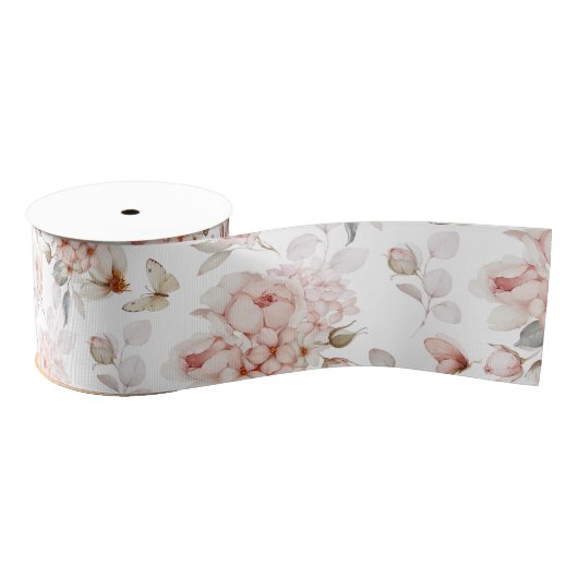 Elegantes florales Band mit Aquarelltonnen Ripsband (Spule)