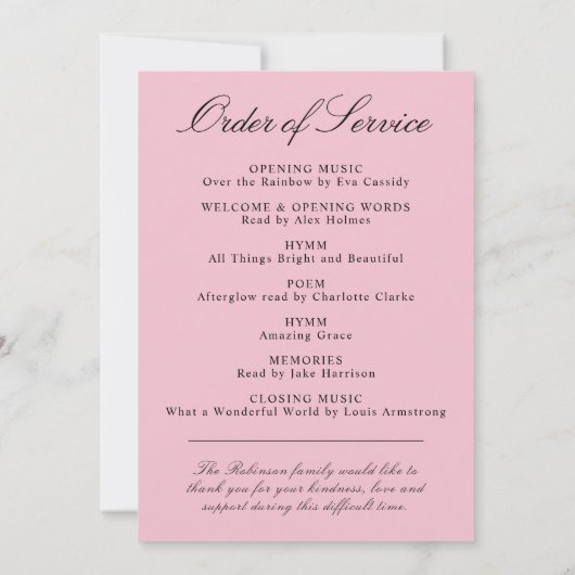 Elegantes florales Beerdigungsprogramm Einladung (Rückseite)