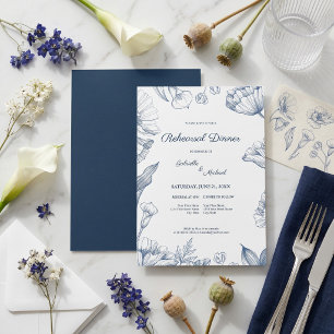Elegantes Florales Blau Lineart Probedinner Einladung