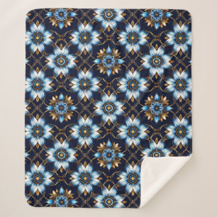 Elegantes florales Blau- und Goldmuster Sherpadecke
