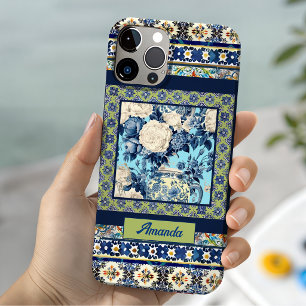 Elegantes florales blaues Fliesen-Chinoiserie-Mono Case-Mate iPhone Hülle