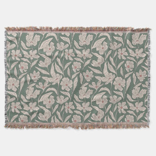 Elegantes florales Boho-Rosa- und Dunkelgrün-Botan Decke