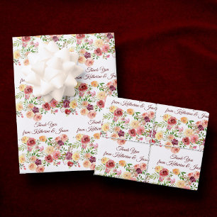 Elegantes Florales Bordeaux-Rotes Monogramm Hochze Geschenkpapier Set
