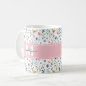 Elegantes florales botanisches Skript-Monogramm Kaffeetasse (Vorderseite Links)
