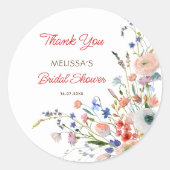 Elegantes florales Brautparty Danke Runder Aufkleber (Vorderseite)