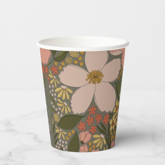 Elegantes, florales Brautparty Personalisiert Pappbecher (Rückseite)