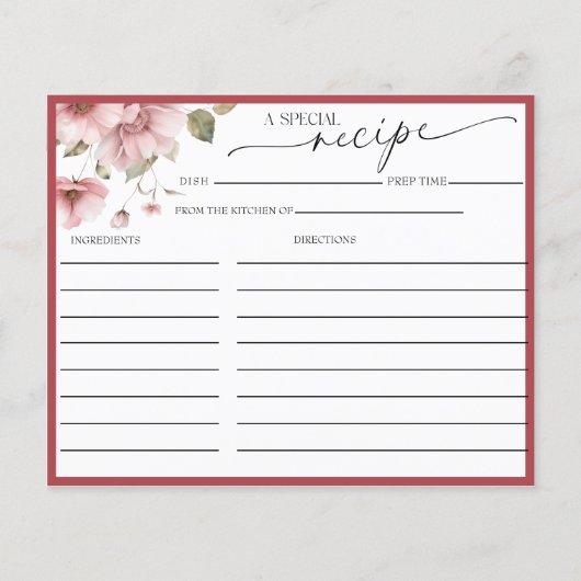 Elegantes florales Brautparty | Rezeptkarten (Vorderseite)