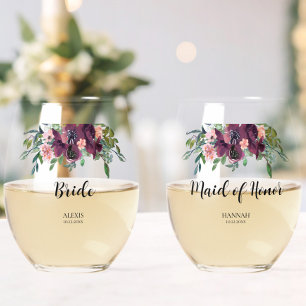 Elegantes florales Bride Trauzeugin Brautparty Weinglas Ohne Stiel