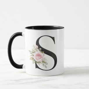 Elegantes florales Buchstaben-S-Monogramm-Logo Tasse