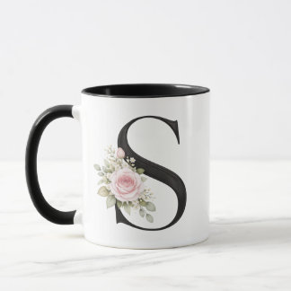 Elegantes florales Buchstaben-S-Monogramm-Logo Tasse