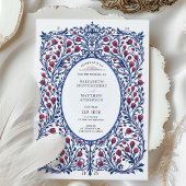 Elegantes florales Burgund und Hochzeit der Marine Einladung