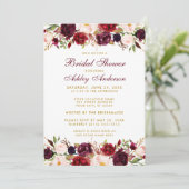 Elegantes florales Burgundy Gold Brautparty W Einladung (Stehend Vorderseite)