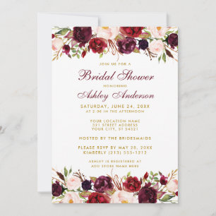 Elegantes florales Burgundy Gold Brautparty W Einladung