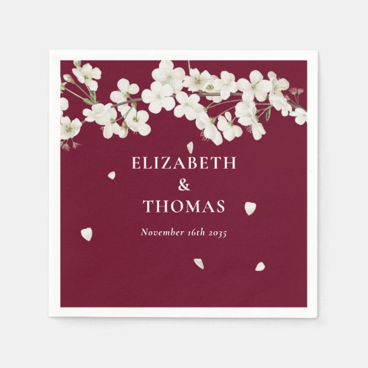 Elegantes florales Burgundy Wedding White Blossom Serviette (Vorderseite)