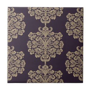 Elegantes florales Chic goldenes Damastmuster Fliese