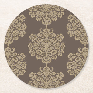 Elegantes florales Chic goldenes Damastmuster Runder Pappuntersetzer