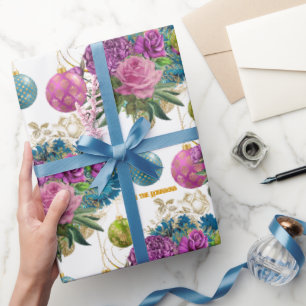Elegantes florales Christbaumkugel personalisierte Geschenkpapier