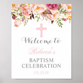 Elegantes florales Christening Taufen Willkommensz Poster