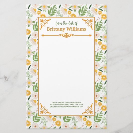 Elegantes florales Daisy Botanisches Gartenmuster Briefpapier (Vorderseite)