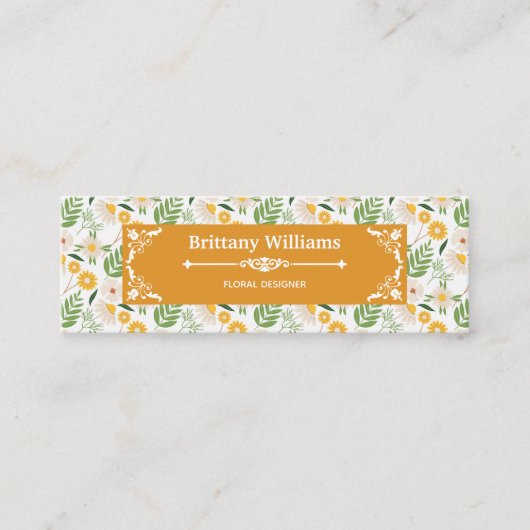 Elegantes florales Daisy Botanisches Gartenmuster Mini Visitenkarte (Vorderseite)