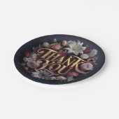 Elegantes florales „Danke“-Design mit goldener Sch Pappteller (Schrägansicht)