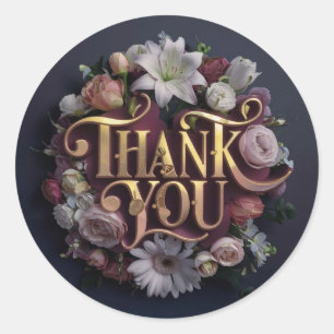 Elegantes florales „Danke“-Design mit goldener Sch Runder Aufkleber