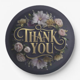 Elegantes florales „Danke“ Pappteller