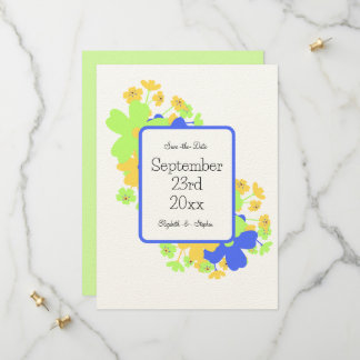 Elegantes florales Design in blau grün gelb Save The Date