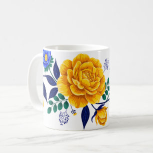 Elegantes florales Design mit goldenen und blauen  Kaffeetasse