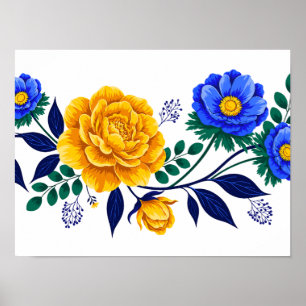Elegantes florales Design mit goldenen und blauen Poster