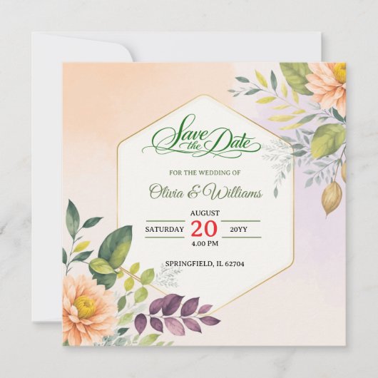 Elegantes florales Design Save The Date (Vorderseite)
