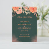 Elegantes Florales Dunkelgrün Save The Date (Stehend Vorderseite)