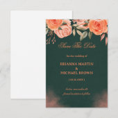 Elegantes Florales Dunkelgrün Save The Date (Vorne/Hinten)