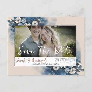 Elegantes florales Foto der Marine Save the Date Postkarte