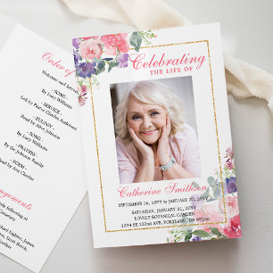 Elegantes florales Foto-Gedenk- Trauerprogramm Programm
