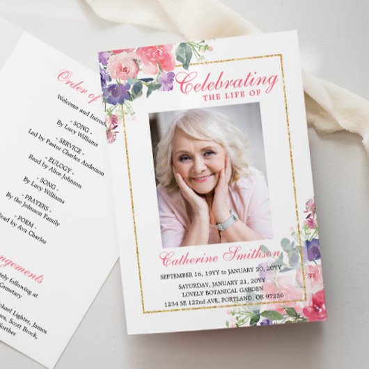 Elegantes florales Foto-Gedenk- Trauerprogramm Programm