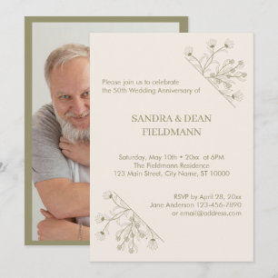 Elegantes florales Foto Hochzeit 50 Jahre Einladung