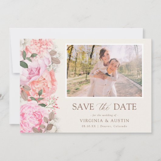 Elegantes florales Foto Save The Date (Vorderseite)
