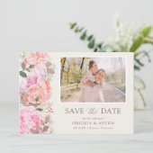 Elegantes florales Foto Save The Date (Stehend Vorderseite)