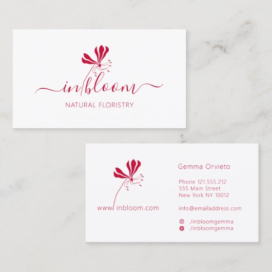 Elegantes florales *Gloriosa* Natural Floristry Lo Visitenkarte (Vorne/Hinten)