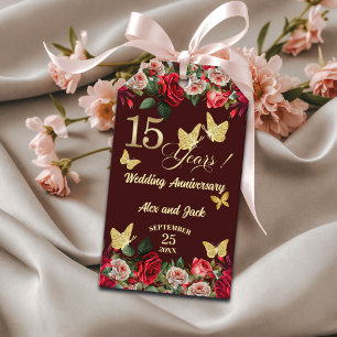 Elegantes Florales Gold 15. Hochzeitsjubiläum Geschenkanhänger