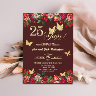Elegantes Florales Gold 25. Hochzeitsjubiläum   Einladung