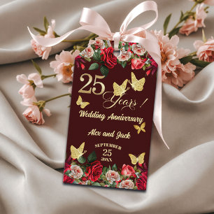 Elegantes Florales Gold 25. Hochzeitstag Jubiläum Geschenkanhänger