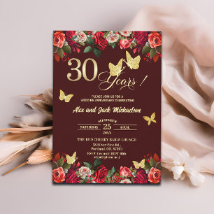 Elegantes Florales Gold 30. Hochzeitstag Einladung
