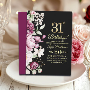 Elegantes Florales Gold 31 Geburtstagsfeier Einladung