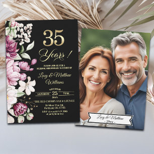 Elegantes florales Gold 35. Hochzeitsjubiläumsfoto Einladung
